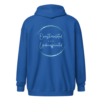 'Overstimulated & Undercaffeinated' Unisex heavy blend zip hoodie