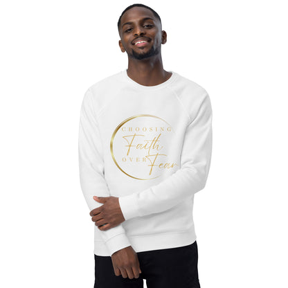 'Choosing Faith Over Fear' Unisex organic raglan sweatshirt